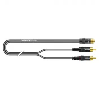 Sommer Cable SC-Onyx 2008 Audio Adapter Cable, 2 x 1 x 0.08 mm², 2x RCA Male to 3.5 mm Stereo Mini-Jack Female, HICON, Black, 5 m (O84W-0500-SW)