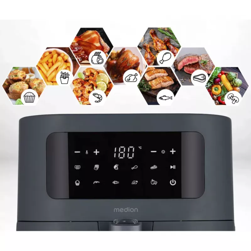 MEDION Life MD 11740 E40 XL Air Fryer, Grey, 2150 W, 5.2 L Basket