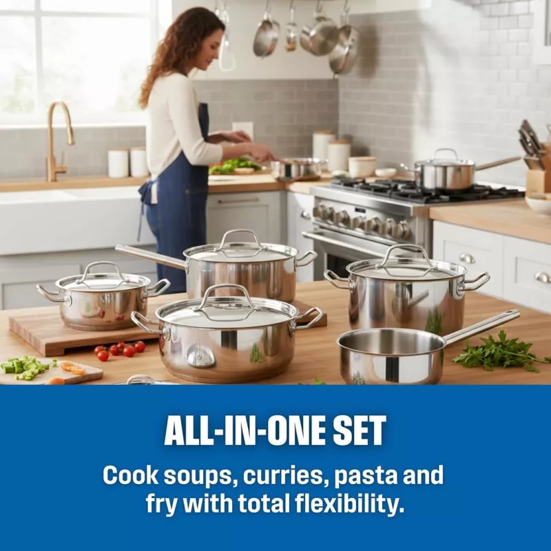 ELLE Home Stainless Steel 12-Piece Pot and Pan Set ECCS200412A
