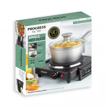 Progress EK4353PFVDE Single Hot Plate 1500W Cast Iron Plate Stainless Steel Body Black and Silver
