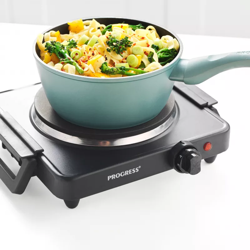 Progress EK4353PFVDE Single Hot Plate 1500W Cast Iron Plate Stainless Steel Body Black and Silver