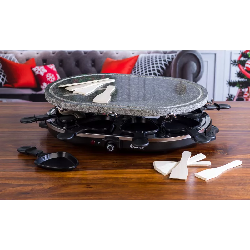 Giles & Posner EK1872GV2VDE Tabletop Stone Raclette Grill - 1200W, Serves 8, Black/Grey