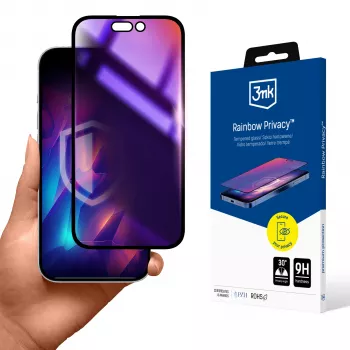 3MK Rainbow Privacy Screen Protector for Apple iPhone 16 Plus, Tempered Glass, 9H Hardness, 2-Way Privacy Filter, Anti-Fingerprint, 0.33mm