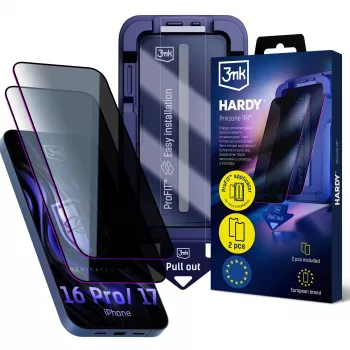 3MK PROTECTION Hardy Privzone 9H Privacy Screen Protector for Apple iPhone 16 Pro / iPhone 17