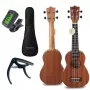MOZOS GECKO Soprano Ukulele Set - Natural Wood, 12 Frets, Nylon Strings, Includes Gig Bag, Tuner, Picks, Strap, Spare Strings, Cleaning Cloth