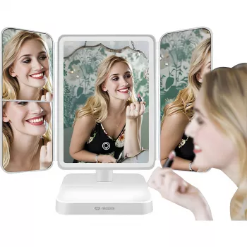 MOZOS ML10X LED Makeup Mirror with 10x Magnification, 3 Color Modes, Stepless Dimming, 360° Swivel, USB-C Rechargeable, White