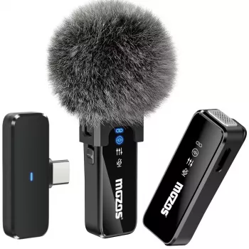 MOZOS MX2-DUAL Wireless Lavalier Microphone Set, 2 Microphones, 2.4 GHz, USB-C