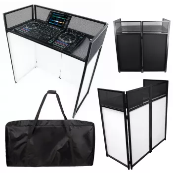 MOZOS EPDJ-100 DJ Booth Facade with Table - Large Screen, White Panel, Black Frame