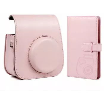 LOVEINSTANT 2-in-1 Set: Protective Case and Photo Album for Fuji Instax Mini 11 - Pink