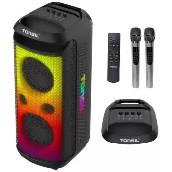 TONSIL Party Dance 1600 Portable Bluetooth Party Speaker with LED Lights, Karaoke, 1600W PMPO, 80W RMS, 10 inch Woofer, TWS, FM Radio, Microphone & Remote Control