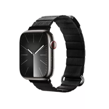 Crong Eclipse Genuine Leather Magnetic Loop Watch Strap for Apple Watch 44/45/46/49 mm (Black)