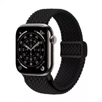 Crong Wave Band Braided Nylon Watch Strap for Apple Watch 44/45/46/49 mm (Black)