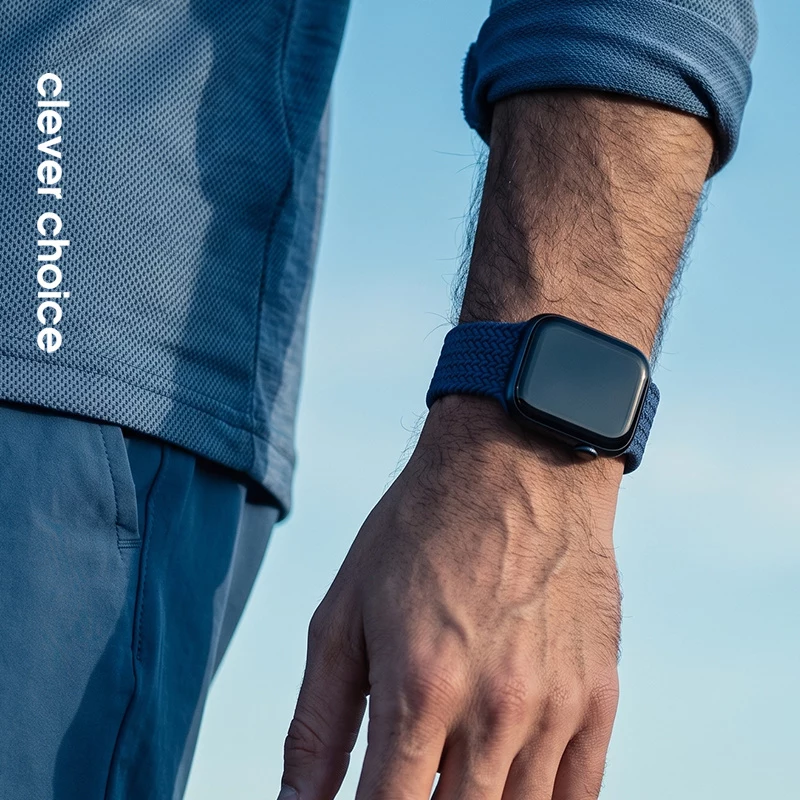 Crong Wave Band Braided Nylon Solo Loop for Apple Watch 44/45/46/49 mm (Navy Blue)