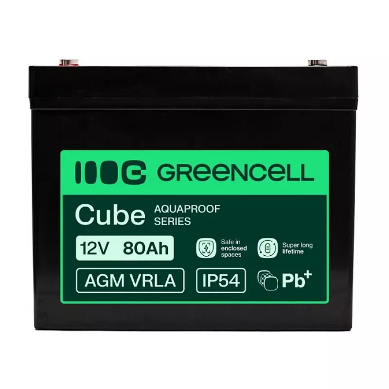 GREEN CELL Greencell AGM VRLA 12V 80Ah Maintenance-Free Battery for UPS, Scales, Camper (260x168x216mm)