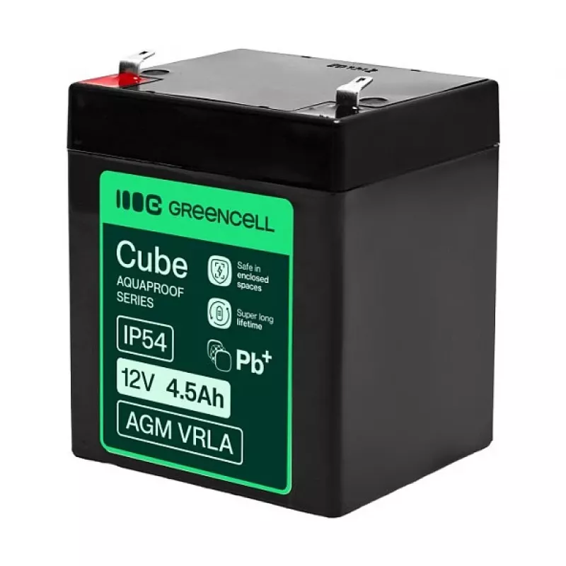 Greencell AGM VRLA 12V 4.5Ah Maintenance-Free Battery for Cash Registers, Toys, Cameras (90x70x106mm)