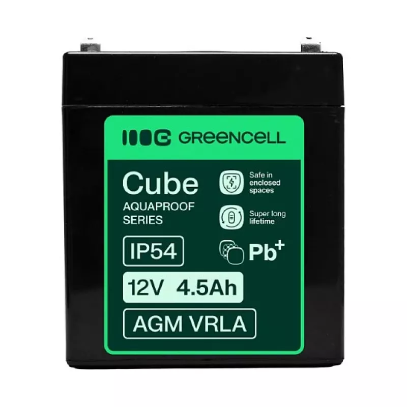 Greencell AGM VRLA 12V 4.5Ah Maintenance-Free Battery for Cash Registers, Toys, Cameras (90x70x106mm)