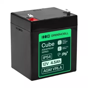Greencell AGM VRLA 12V 4.5Ah Maintenance-Free Battery for Cash Registers, Toys, Cameras (90x70x106mm)