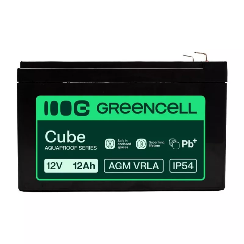 Greencell AGM VRLA 12V 12Ah Maintenance-Free Battery for Cash Registers, Toys, Cameras (151x98.5x95mm)