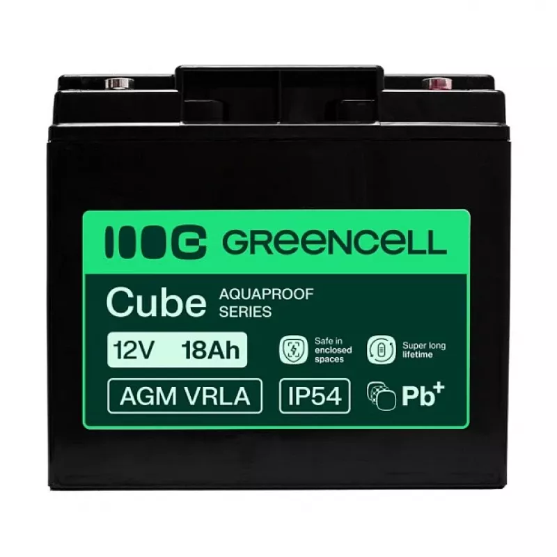 Greencell AGM VRLA 12V 18Ah Maintenance-Free Battery for Cash Registers, Toys, Cameras (181x77x167mm)