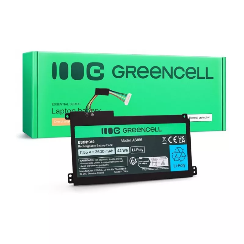 Green Cell Battery for ASUS C31N1912 / B31N1912, 3-cell, 42Wh, 11.55V, Li-ion Polymer, Black