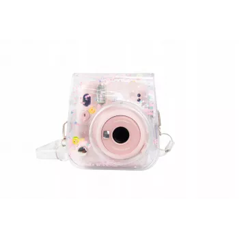 LOVEINSTANT Protective Case for Fujifilm Instax Mini 11 - Clear with Pink Sequins