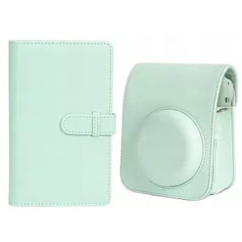 LOVEINSTANT Protective Case and Photo Album Set for Fujifilm Instax Mini 12 - Green (108 Photos)