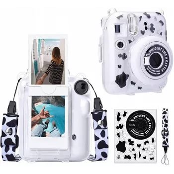 LOVEINSTANT Case for Fujifilm Instax Mini 12 with Stickers - Cow Print