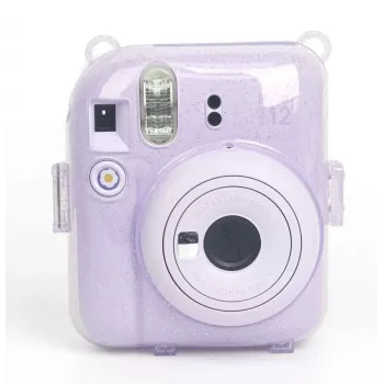 LOVEINSTANT Protective Case for Fujifilm Instax Mini 12 - Sweet Rabbit Design, Purple Glitter, with Stickers and Photo Pocket