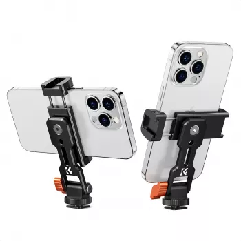 K&F Concept KF31.094 MS18 Smartphone Tripod Mount - 360° Rotatable Metal Phone Holder with 1/4 inch Thread, Arca-Swiss Base, Cold Shoe, Black