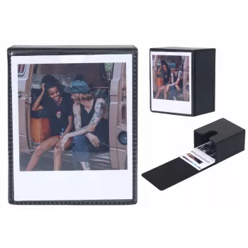 LOVEINSTANT Photo Storage Box for 100 Prints – Compatible with Fuji Instax Wide, Square, Polaroid 600, Now – Black with Viewing Window