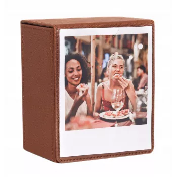 LOVEINSTANT Photo Storage Box for 100 Instant Photos Compatible with Fuji Instax Wide, Square, Polaroid 600, i-Type (Now) - Brown with Viewing Window