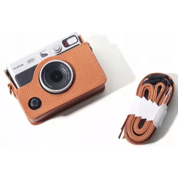 LOVEINSTANT 5-in-1 Kit: Protective Case + Tempered Glass + 64-Pocket Photo Album + Photo Pouch + Frames for Fuji Instax Mini Evo / Brown