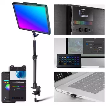 NEEWER GL1C RGB LED Video Light Panel 48W with Adjustable Light Stand, CRI≥97, 2.4G Remote & App Control for Streaming Gaming