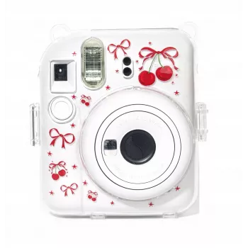 LOVEINSTANT Hard Protective Case for Fujifilm Instax Mini 12 - Red Cherries Pattern with Shoulder Strap