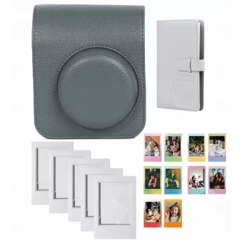 LOVEINSTANT 4-in-1 Kit: Protective Case, Photo Album (96 Photos), Frames & Stickers for Fujifilm Instax Mini 41 - Grey