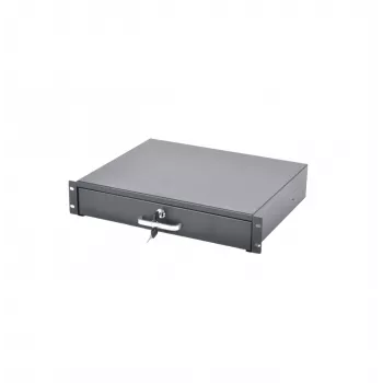 RACKTEL RL-SZ2U 2U Rack Drawer – 19-inch Steel Shelf with Key Lock, Black (RAL 9005)