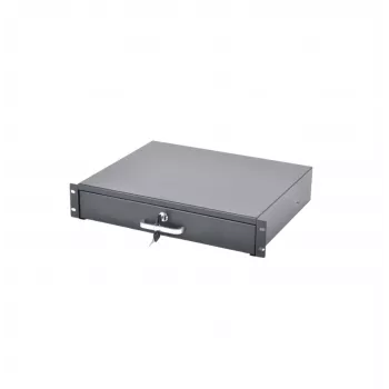 RACKTEL RL-SZ2U 2U Rack Drawer – 19-inch Steel Shelf with Key Lock, Black (RAL 9005)