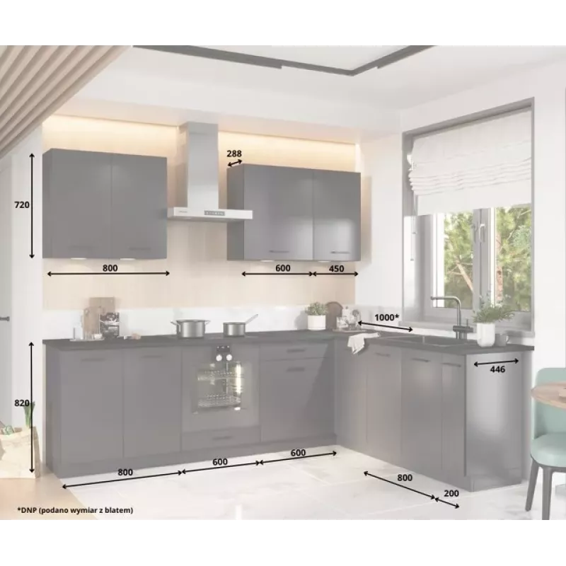STOLKAR Cosmo Design ANIKA Graphite/Graphite 2.0/2.6 Kitchen Furniture Set