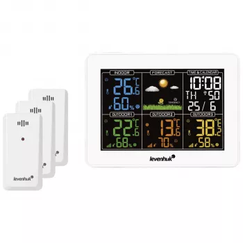 Levenhuk Wezzer PLUS LP60 Weather Station with Color LCD Display, Wireless Outdoor Sensor, Temperature and Humidity Monitoring, Weather Forecast, Alarm Clock