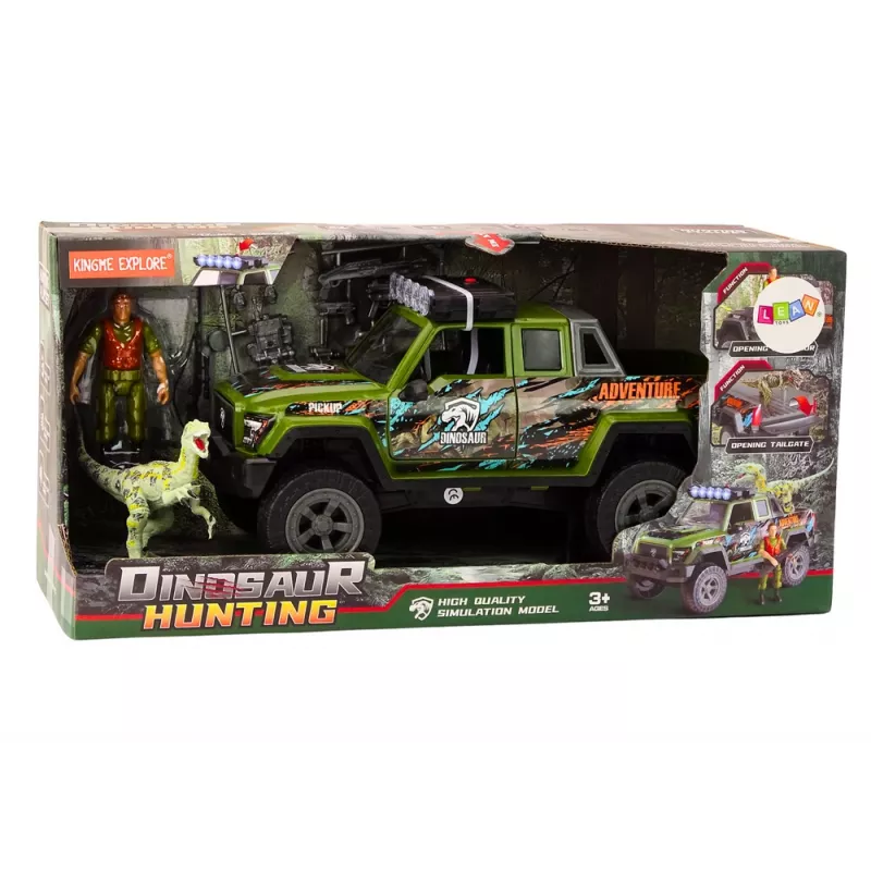 LEAN TOYS Off-Road Hunting Car Hunter Dinosaur Lights Sounds Green