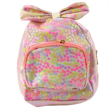 LEAN Children's Backpack With Sequins, Flowers, Bow, Light Pink, 22cm, 2.8L