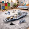 LEAN TOYS Large Military Aircraft Carrier with Fighters, Tanks, and Vehicles 70cm