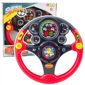 LEAN TOYS Interactive Steering Wheel For Kids Lights Sounds Vibrations Red