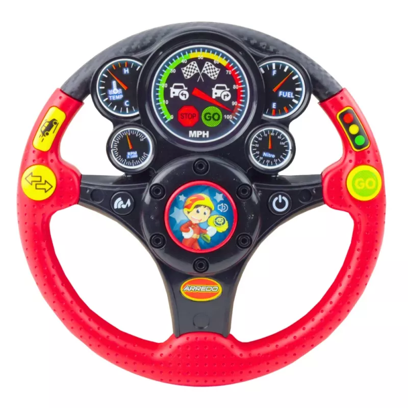 LEAN TOYS Interactive Steering Wheel For Kids Lights Sounds Vibrations Red