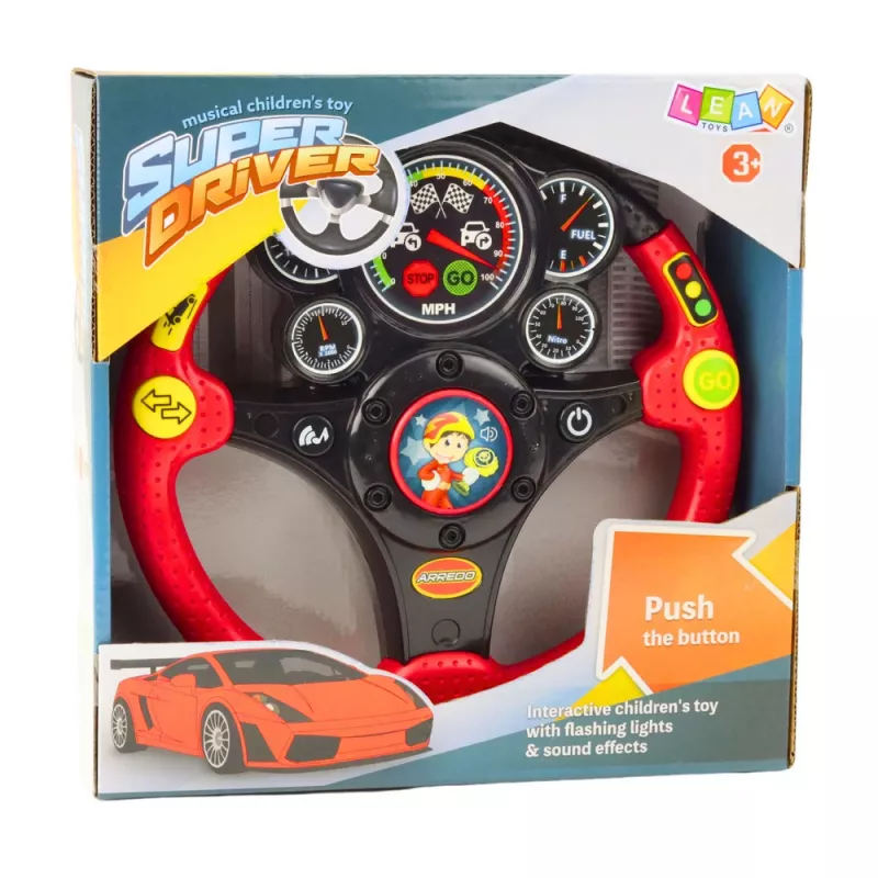 LEAN TOYS Interactive Steering Wheel For Kids Lights Sounds Vibrations Red