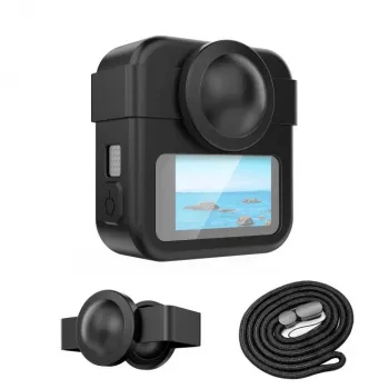 PULUZ 3-in-1 Kit Protective Case, Lens Cap, Hand Strap for GoPro Max 2 - Black