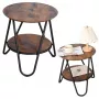 LEAN Round Coffee Table with Additional Shelf Industrial Vintage 40x42cm