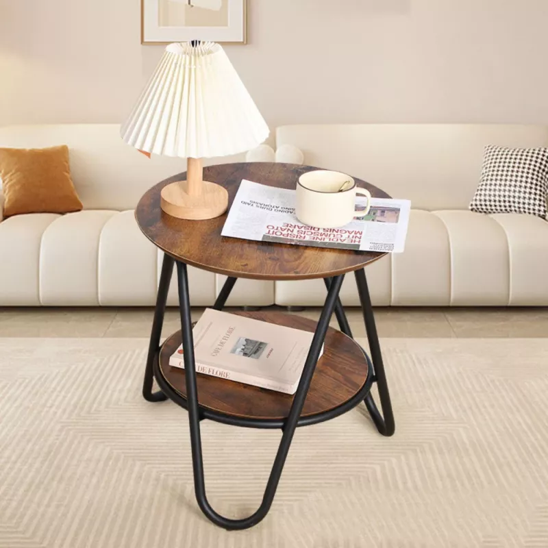 LEAN Round Coffee Table with Additional Shelf Industrial Vintage 40x42cm