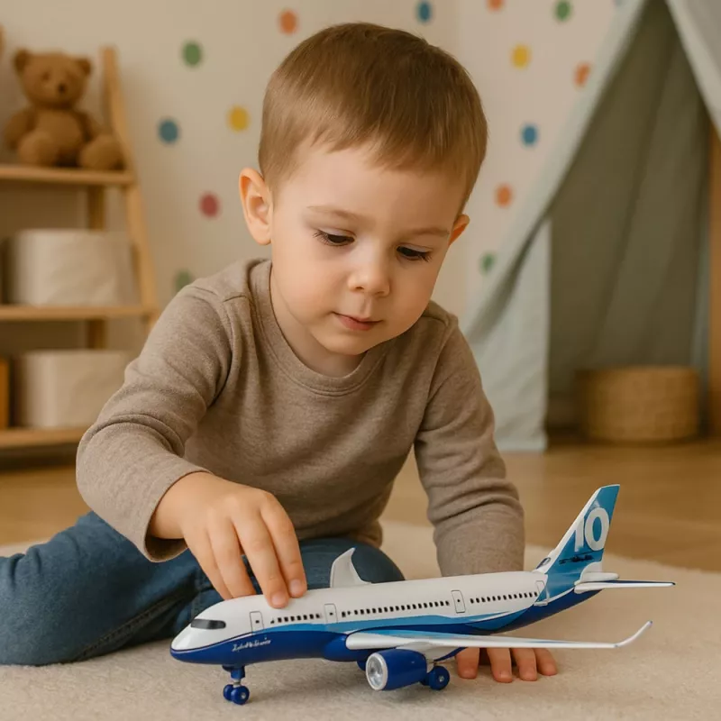 LEAN TOYS Passenger Plane with Pull Back Motor, Metal, Lights, Sounds, 23 cm