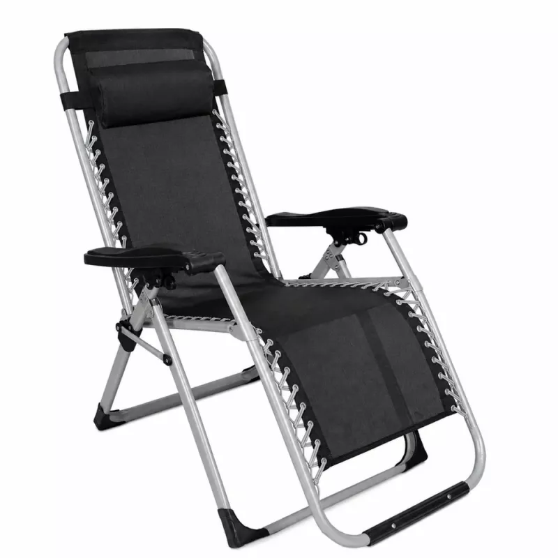 LEAN Folding Garden Beach Deckchair with Table and Headrest, Steel, Anthracite